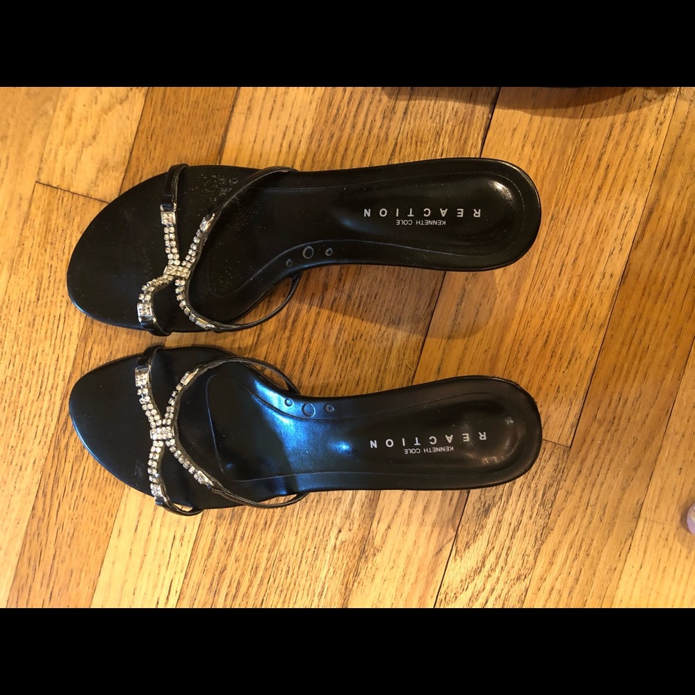 Stunning  black sandal with glitz low heel